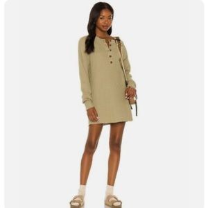 Lovers and Friends Hailey Henley Sweatshirt Dress Walffle Knit Sage Green